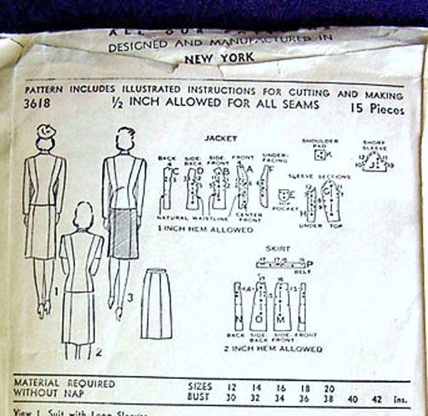 Advance 1940s Jacket and Skirt Suit Pattern Size 16 #2