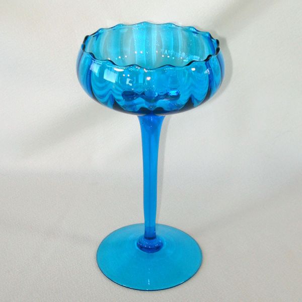 Blue Empoli Blown Art Glass Tall Compote Mid Century