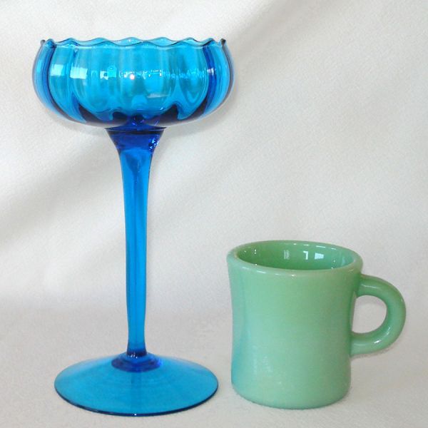 Blue Empoli Blown Art Glass Tall Compote Mid Century #3