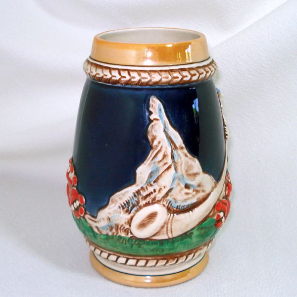 West German Ceramic Alps Couple Beer Stein Luster Cobalt #3