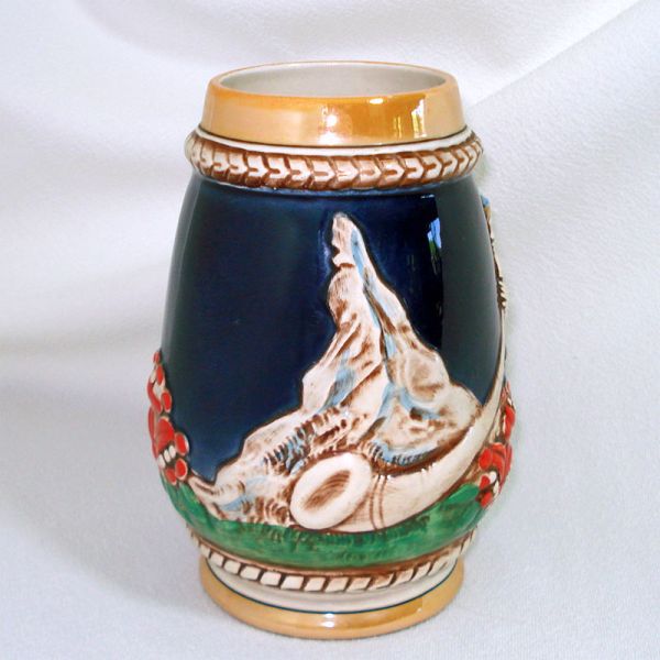West German Ceramic Alps Couple Beer Stein Luster Clearance Cobalt #3