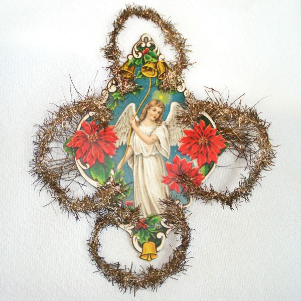 Angel Paper Scrap and Tinsel Christmas Ornament