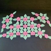 Pink Green Roses Crochet Antimacassar Chair Doily Set