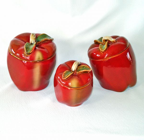 Ceramic Apples Kitchen Canisters Set of 3 #2
