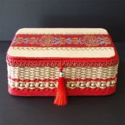 Asian Style Beaded Jute, Tapestry Sewing or Storage Box