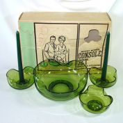 Anchor Hocking Avocado Green Console Set in Box 4 Piece