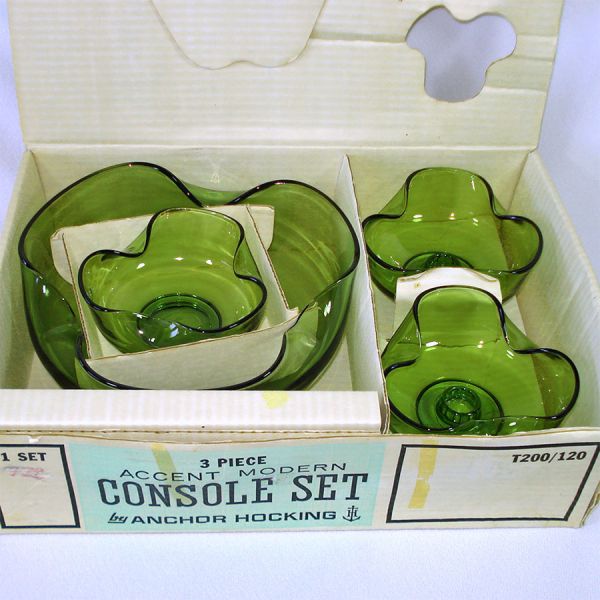 Anchor Hocking Avocado Green Console Set in Box 4 Piece #2