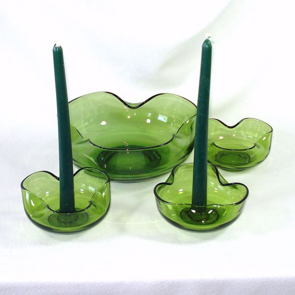 Anchor Hocking Avocado Green Console Set in Box 4 Piece #3