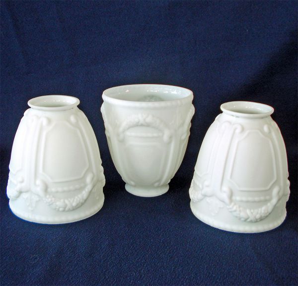 3 White Satin Milk Glass Light Fixture Sconce Shades