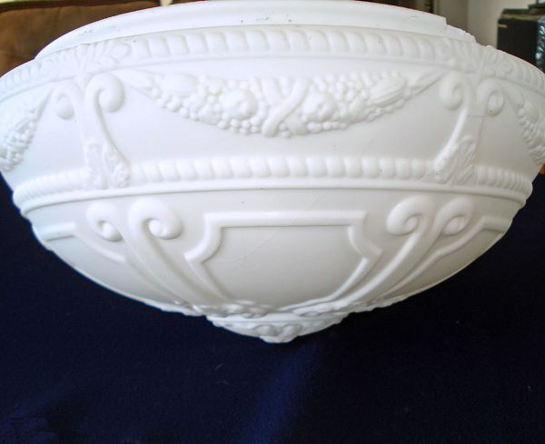 Embossed Milk Glass Inverted Dome Antique Light Shade 14 Inch #3