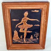 Ballerina Scene Tooled Copper Relief Framed Picture Clearance