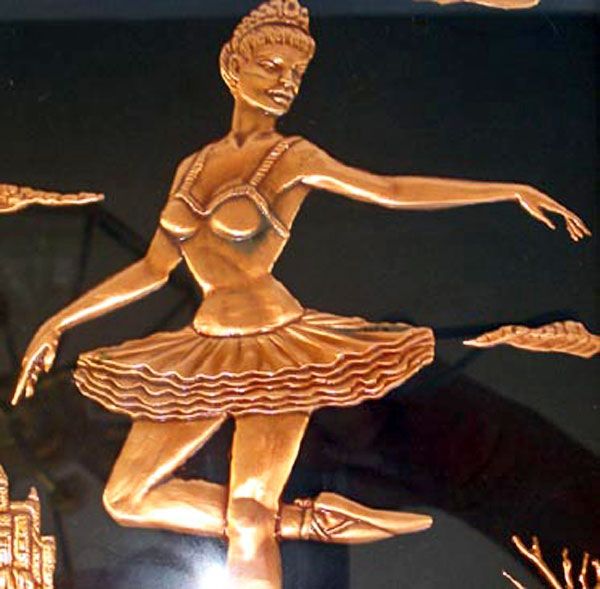 Ballerina Scene Tooled Copper Relief Framed Picture Clearance #2