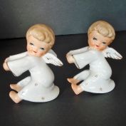 Ceramic Christmas Angel Candle Huggers Climbers Pair 1950s