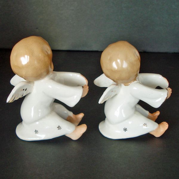 Ceramic Christmas Angel Candle Huggers Climbers Pair 1950s #2