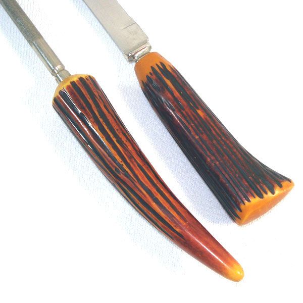 Bakelite Knife And Sharpening Steel Faux Antler Stag Horn #2