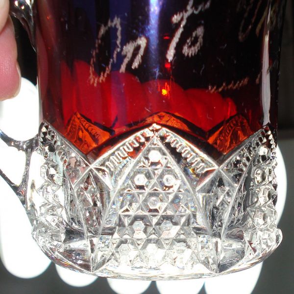 Duncan Button Arches Pair EAPG Ruby Stained Souvenir Mugs Clearance #4