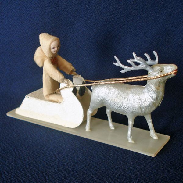 Cotton Batting Child on Sled Christmas Display With Reindeer #2