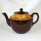England Brown Betty Teapot Embossed Drip Glaze