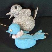 Pair 1950s Mica Glitter Bird Christmas Ornaments Clearance