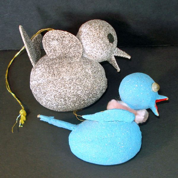 Pair 1950s Mica Glitter Bird Christmas Ornaments Clearance #2