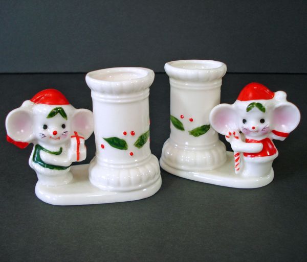 Christmas Mice Bone China Candlesticks Clearance #2