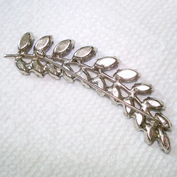 B David Rhinestone Blue Feather Leaf Stem Brooch Pin #2