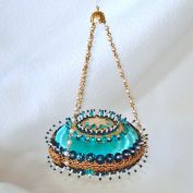 Aqua Pin Beaded Sequin Pearl Chain Christmas Ornament