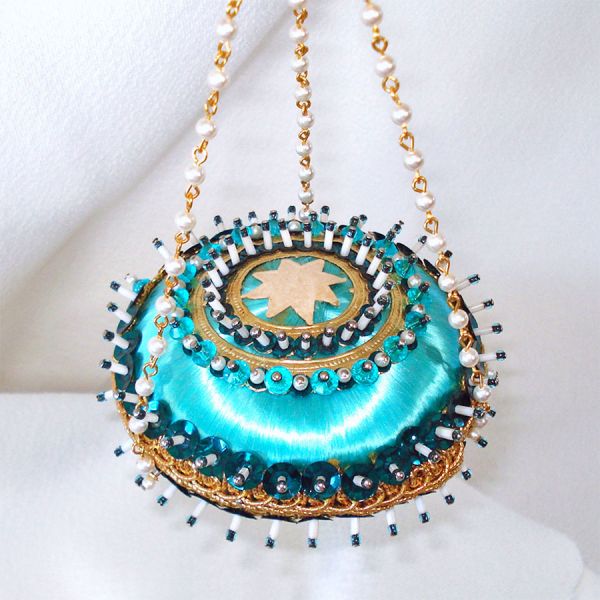 Aqua Pin Beaded Sequin Pearl Chain Christmas Ornament #2