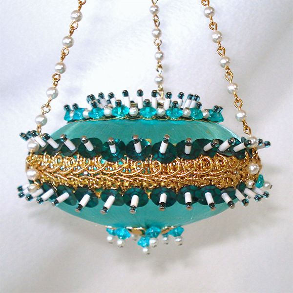 Aqua Pin Beaded Sequin Pearl Chain Christmas Ornament #3