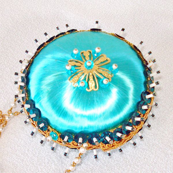 Aqua Pin Beaded Sequin Pearl Chain Christmas Ornament #4