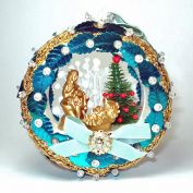 Pin Beaded Sequined Nativity Scene Diorama Christmas Ornament Clearance