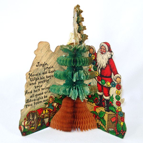Beistle 1925 Fold Out Tissue Christmas Display Card Tree Santa