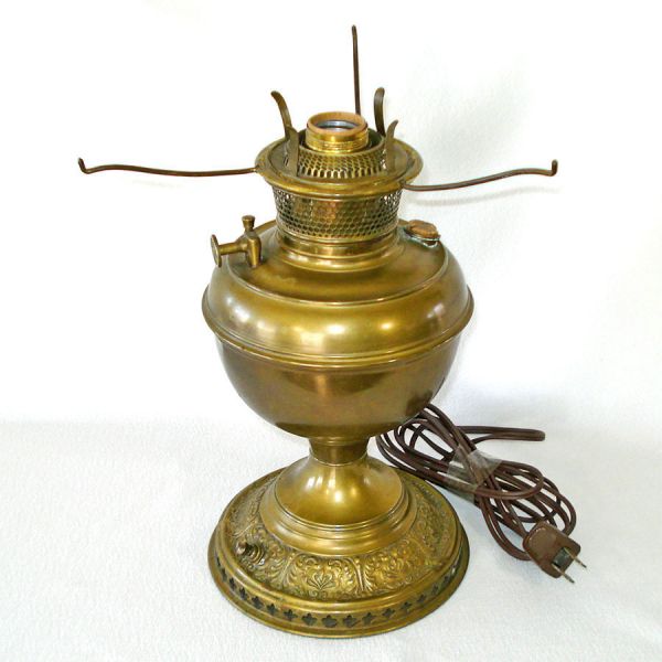 Bradley Hubbard Antique Brass Oil Lamp Converted to Electric