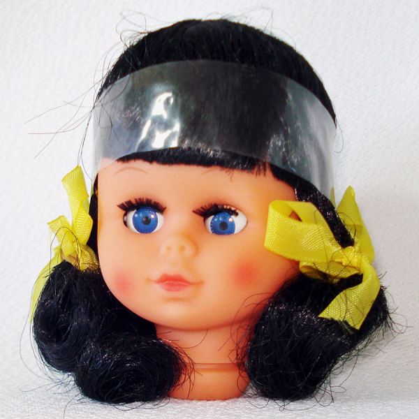 2 Black Hair 1960s Vinyl Craft Doll Heads