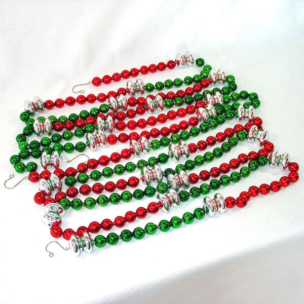 Glass Christmas Bead Garland Red Green Silver 13 Feet Clearance