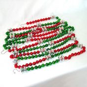 Glass Christmas Bead Garland Red Green Silver 13 Feet Clearance