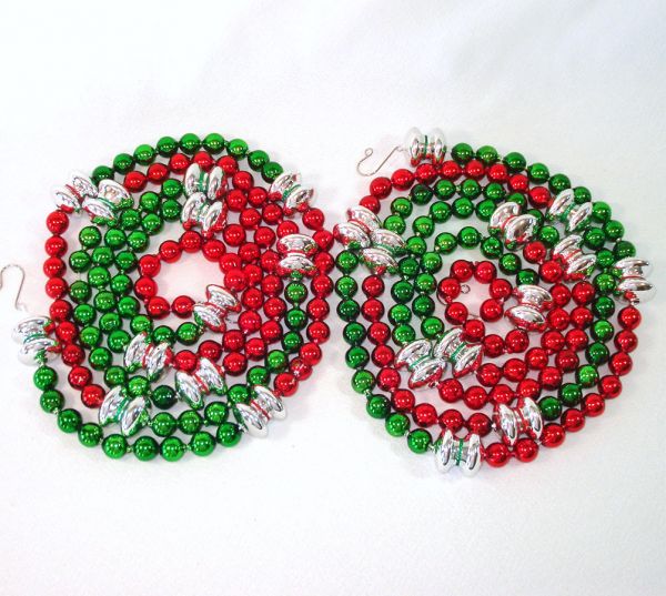Glass Christmas Bead Garland Red Green Silver 13 Feet Clearance #2