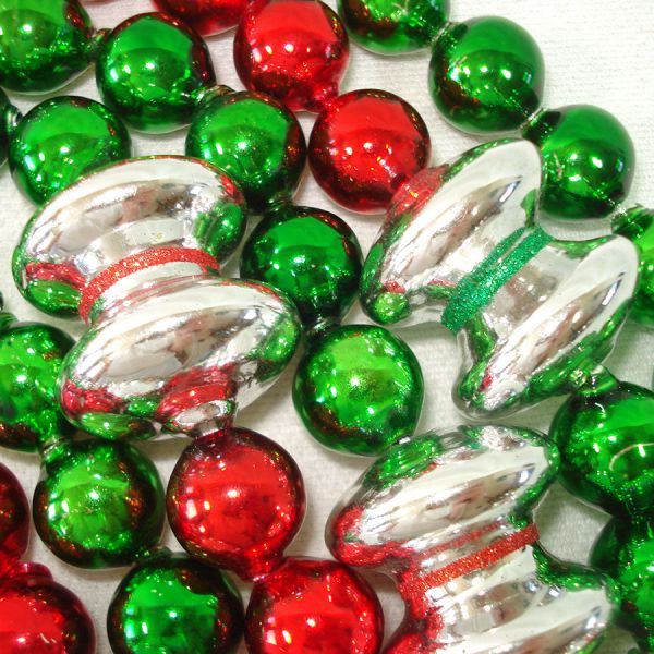 Glass Christmas Bead Garland Red Green Silver 13 Feet Clearance #3