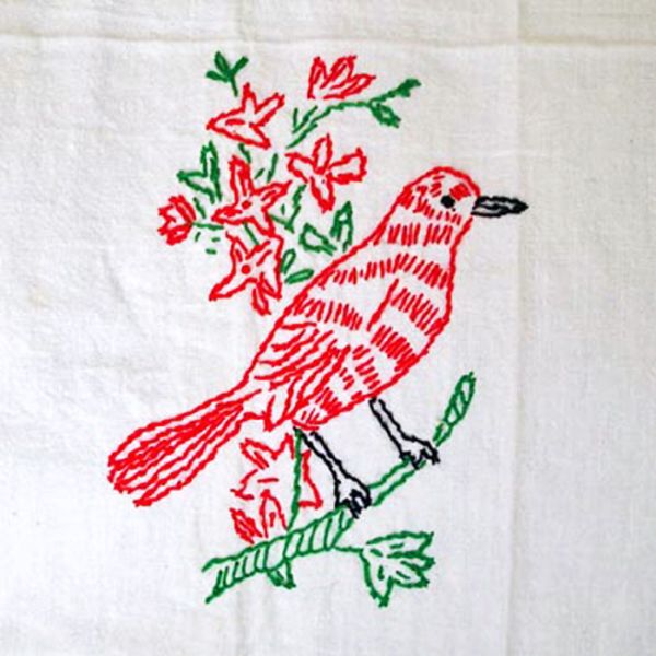 Hand Embroidered Red Birds Kitchen Curtains, 3 Panels Clearance #5