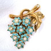 Blue Rhinestone Flower Cluster Brooch