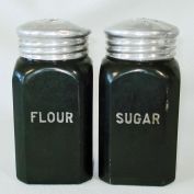Hazel Atlas Square Fired-On Black Flour Sugar Shakers