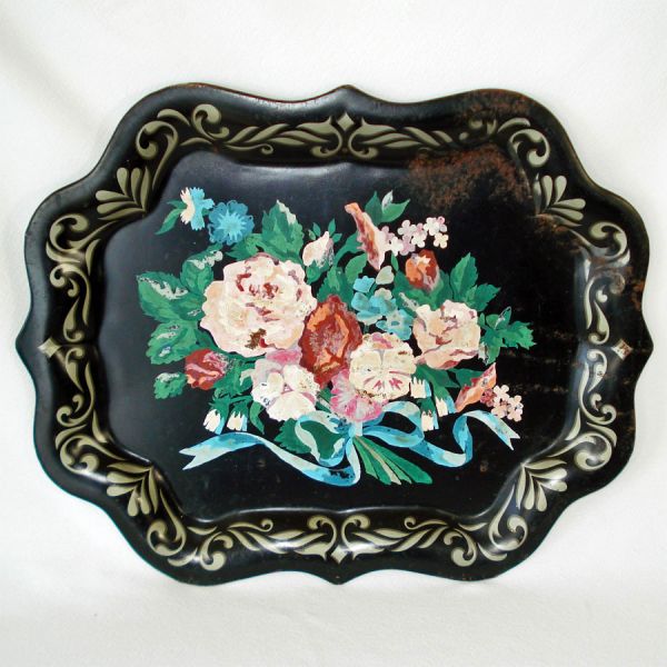 1950s Floral Paint By Number Metal Tole Trays Pair #2