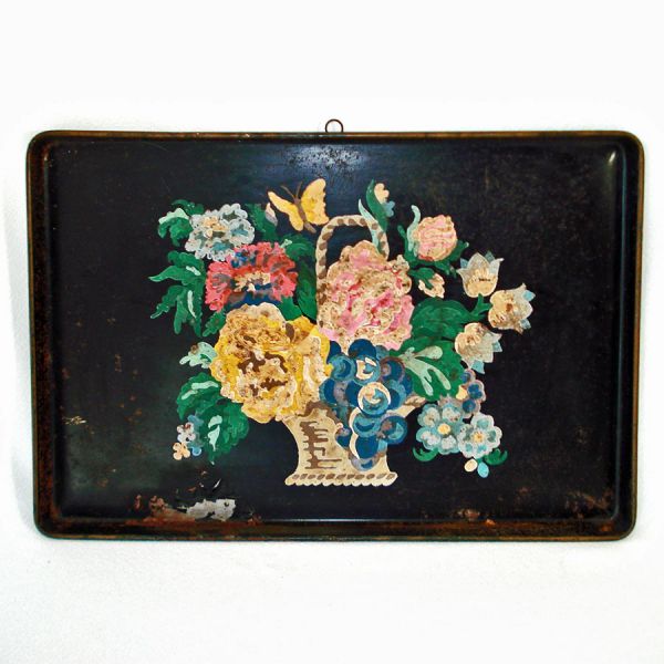 1950s Floral Paint By Number Metal Tole Trays Pair #4
