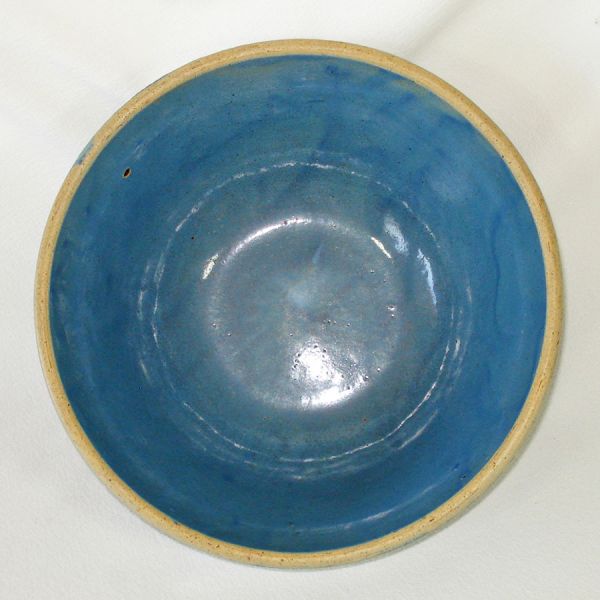 Blue Yellowware Number 10 Shoulder Mixing Bowl Flower Motifs #3