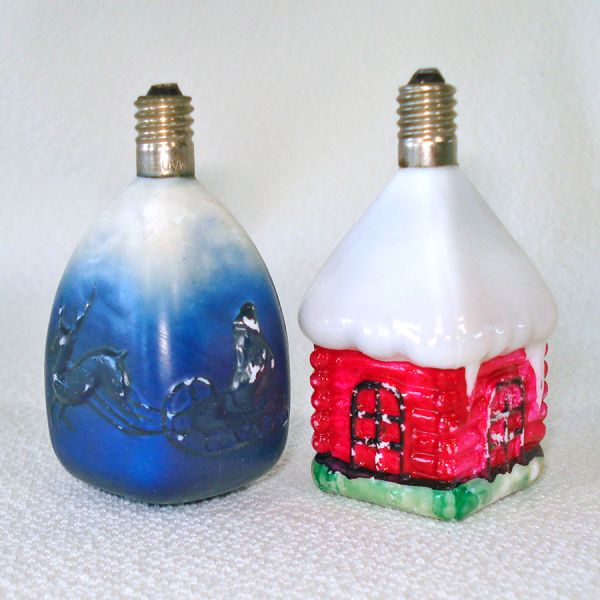 Log Cabin, Santa Sleigh Working Christmas Figural Light Bulbs