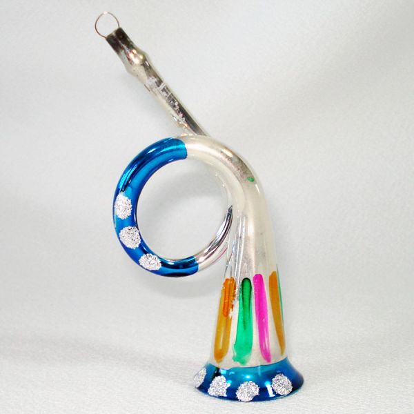 Czech Blown Glass French Horn Christmas Ornament