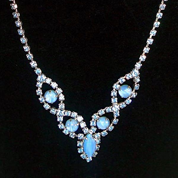 Blue Rhinestone and Moonglow Necklace Earrings Set Clearance #2