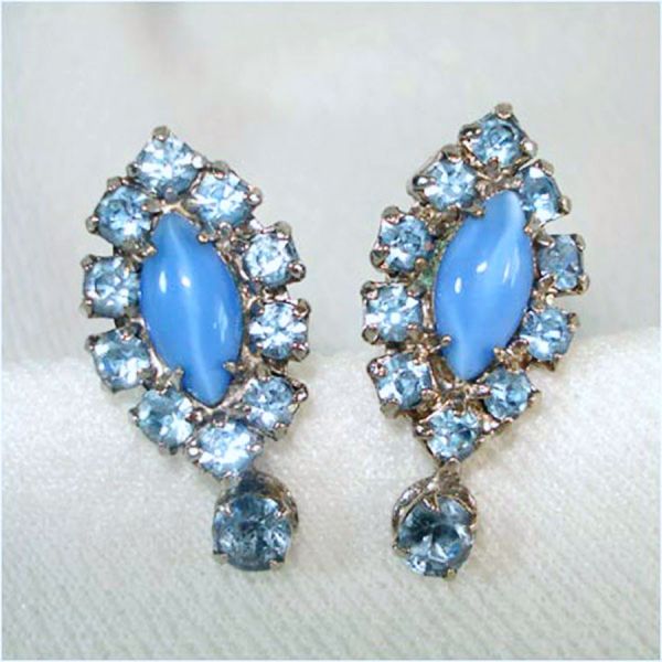 Blue Rhinestone and Moonglow Necklace Earrings Set #3