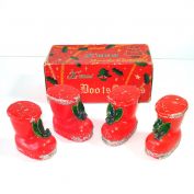 Box Santa Boots Christmas Candles With Holly, Beads