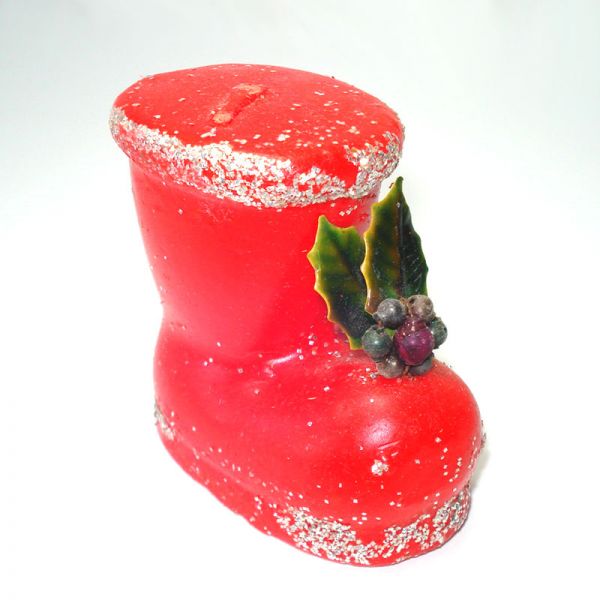 Box Santa Boots Christmas Candles With Holly, Beads Clearance #2